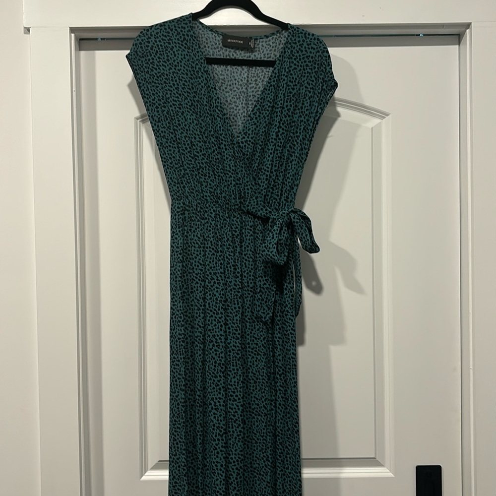 Midi teal and black leopard dress